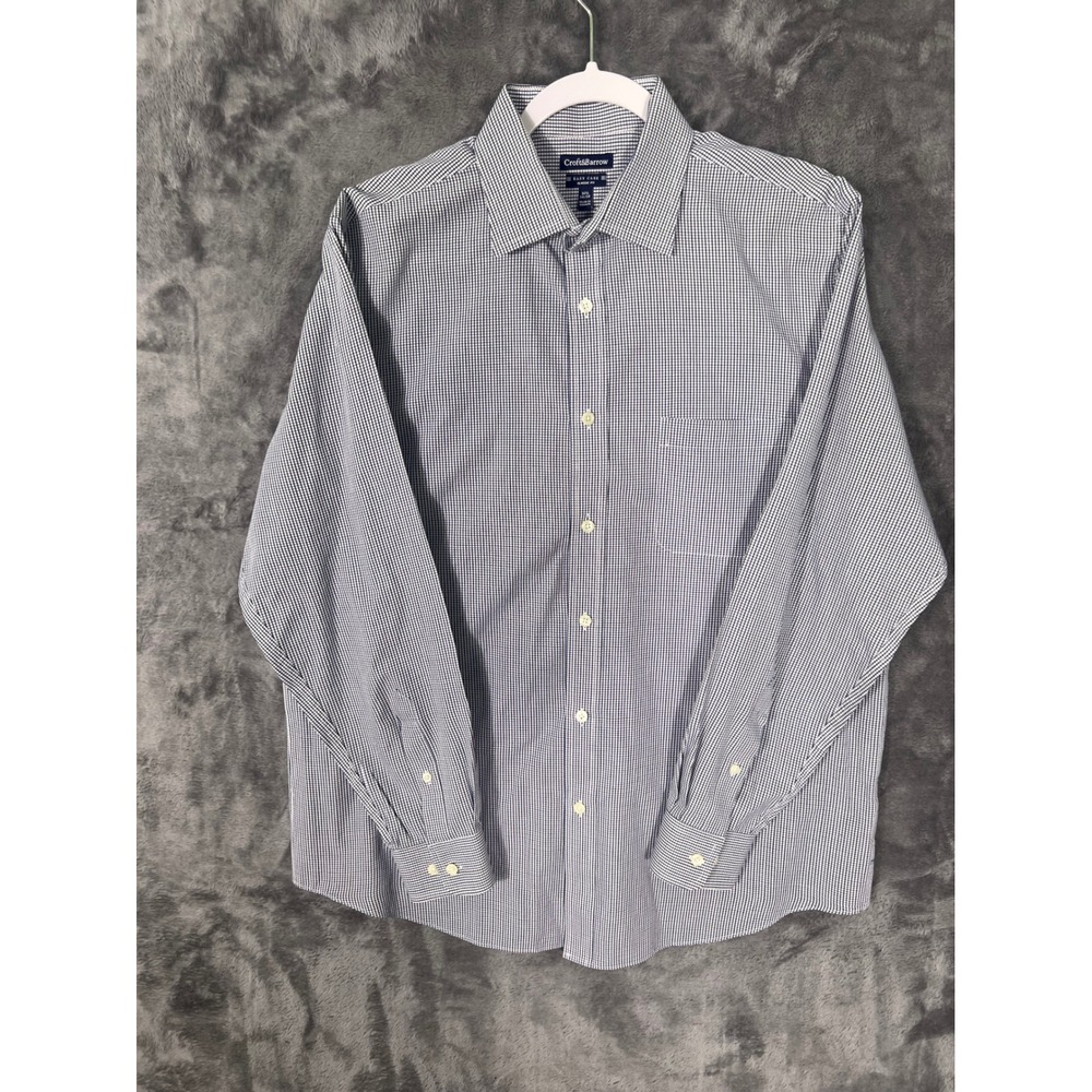 Croft & Barrow Mens Navy Blue White Check Shirt Classic Fit 16.5 34/35 Easy Care